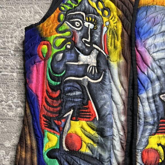 Dilemma Dhun Shroff Vest Small Medium Painted Silk Quilted Picasso Artsy - Picture 3 of 9